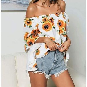 Adorable Off Shoulder Sunflower Blouse